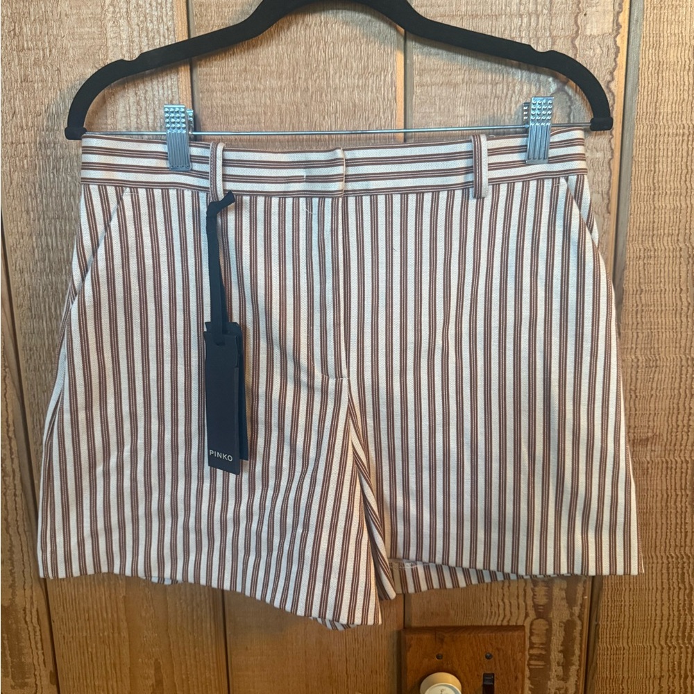 Pinko Striped Shorts in Cream and Rust Brown